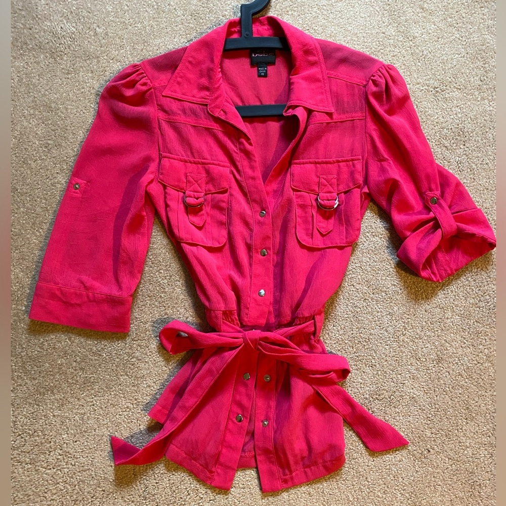 2b Bebe pink safari button up blouse